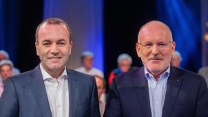 <p>Manfred Weber (l.) Fraktionsvorsitzender der Europäischen Volkspartei (EVP), und Frans Timmermans von der Sozialdemokratischen Partei Europas (SPE) debattieren heute live im ZDF.</p>
