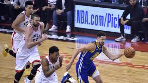 <p>Klay Thompson (r.) führte seine Warriors mit 25 Punkten zum Sieg.</p>