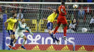 <p>Der „Dosenöffner“: Mit diesem Kopfball brachte Romelu Lukaku die Roten Teufel am Ende der ersten Halbzeit in Führung.</p>