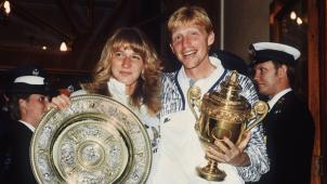 <p>Wimbledonsieger Steffi Graf und Boris Becker am 08. Juli 1989</p>
