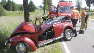 <p>Das Fahrzeug kam von der Fahrbahn ab und prallte gegen einen Baum.</p>