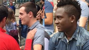 <p>Bautista (l.) und Embalo schauten sich am Mittwoch das Spiel der AS Eupen an.</p>