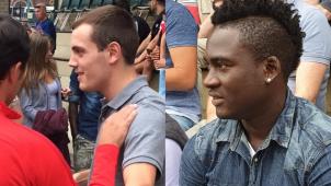 <p>Bautista (l.) und Embalo schauten sich am Mittwoch das Spiel der AS Eupen an.</p>