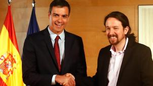 <p>Pedro Sanchez (l.), amtierender Ministerpräsident, und Pablo Iglesias, Chef der linken Partei Podemos.</p>
