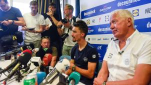 <p>Julian Alaphilippe und Patrick Lefevere</p>