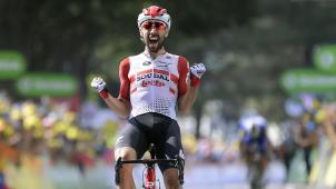 <p>Thomas De Gendt jubelte bei der 8. Etappe und sorgte für den zweiten belgischen Erfolg.</p>