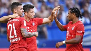 <p>Robert Lewandowski (Mitte) traf dreifach für den FC Bayern.</p>