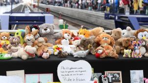 <p>Kuscheltiere und Beileidsbekundungen haben sich am Gleis 7 des Hauptbahnhofs an einer Gedenkstelle angesammelt.</p>