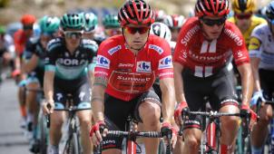 <p>Nicolas Roche verteidigte das Rote Trikot.</p>