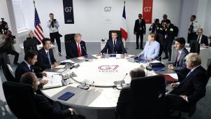 <p>Gesprächsrunde am letzten Tag des G7-Gipfels.</p>