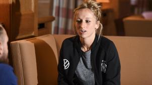 <p>Kathy Hendrich am Mittwoch in Aachen. Das Spiel gegen die Ukraine werden zahlreiche Freunde und Familienangehörige besuchen.</p>