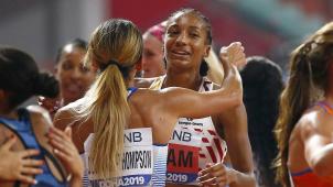 <p>Nafi Thiam (links) musste Katarina Johnson-Thompson diesmal den Vortritt lassen.</p>