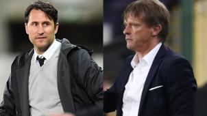 <p>Treffen im Kehrwegstadion aufeinander: Benat San José (l.) und Frank Vercauteren.</p>