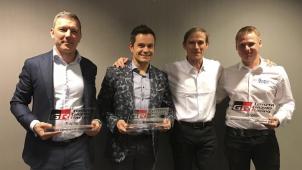 <p>In Madrid wurden die drei Besten der Toyota Trophy 2019 geehrt (v.l.): Jacques Derenne, Olivier Muytjens, Pascal Vasselon (Technikdirektor von Toyota Motorsport) und Hermann Gassner jr.</p>