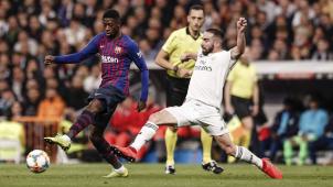 <p>Dieser Schnappschuss wurde am 27. Feburar 2019 aufgenommen und zeigt Barcelonas Flügelflitzer Ousmane Dembele (links) im Duell mit Reals Verteidiger Daniel Carvajal (rechts).</p>