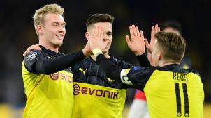<p>Hatten am späten Dienstagabend allen Grund zur Freude: Julian Brandt (ganz links), Julian Weigl (Mitte) und Marco Reus (vorne rechts).</p>