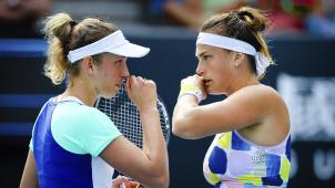 <p>Elise Mertens und ihre Doppelpartnerin Aryna Sabalenka</p>