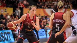 <p>Auch Starspielerin Emma Meesseman (l.) konnte die Niederlage gegen Kanada nicht abwenden.</p>