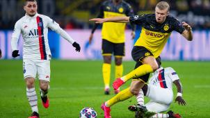 <p>Erling Haaland (rechts) traf zweimal für Dortmund gegen PSG.</p>