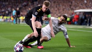 <p>Traf gegen Real: Kevin De Bruyne (links) - hier im Duell mit Madrids Dani Carvajal.</p>