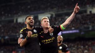 <p>Kevin De Bruyne (rechts) und Manchester City haben nach dem 2:1-Auswärtssieg gegen Real Madrid im Achtelfinal-Hinspiel gute Chancen auf das Viertelfinale.</p>