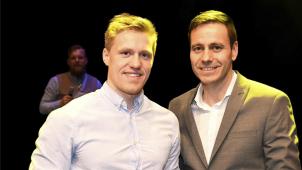 <p>Alexander Fickers (rechts) mit Vorjahressieger Thierry Langer</p>