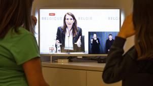 <p>Premierministerin Sophie Wilmès bei der Pressekonferenz nach der Sitzung des Sicherheitsrates am letzten Freitag.</p>