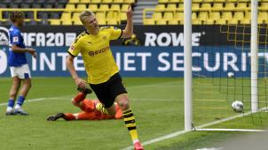 <p>Erling Haaland von Dortmund jubelt nach seinem Tor zum 1:0.</p>