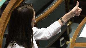 <p>Daumen hoch: Premierministerin Sophie Wilmès im Kammerplenum.</p>