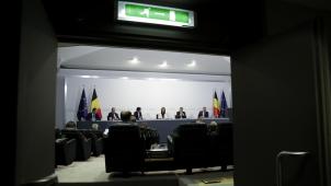 <p>Richtung Ausstieg: Pressekonferenz der Regierungschefs nach der Sitzung des Nationalen Sicherheitsrates.</p>
