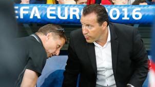 <p>Marc Wilmots (rechts) als Trainer der Roten Teufel bei der EM 2016</p>