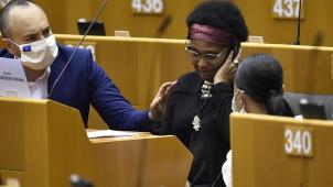 <p>Pierrette Herzberger-Fofana berichtete im EU-Parlament von dem Vorfall im Brüsseler Nordbahnhof.</p>