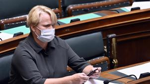 <p>Arbeitsministerin Nathalie Muylle während einer Sitzung der Kammer in Brüssel</p>