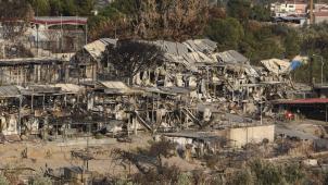 <p>September 2020: Blick auf das Ausmaß der Zerstörung im niedergebrannten Flüchtlingslager Moria auf der nordöstlichen Ägäisinsel Lesbos.</p>