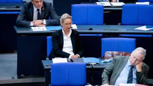 <p>Tino Chrupalla (l-r), Bundessprecher der AfD und Spitzenkandidat seiner Partei zur Bundestagswahl, Alice Weidel, Fraktionsvorsitzende der AfD und Spitzenkandidatin, und Alexander Gauland, Fraktionsvorsitzender der AfD, nehmen an der Sitzung des Bundestags teil.</p>