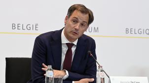 <p>Premier De Croo bei einer Pressekonferenz nach einer Sitzung des Konzertierungsausschusses.</p>