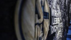 <p>Im Spielertunnel hängt an einer nachgebauten Kohlewand das Logo des FC Schalke 04 mit dem Schriftzug: „Wir leben Dich“.</p>