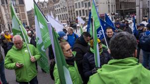<p>Polizistendemo anlässlich des Te Deums in Brüssel. Foto: belga</p>