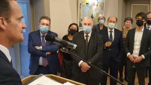 <p>Oliver Paasch hatte die Aufmerksamkeit seiner prominenten Zuhörer, Benjamin Dalle, Karl-Heinz Lambertz und Rudy Vervoort (v.r.n.l.)</p>