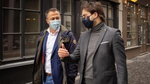 <p>Diese Aufnahme zeigt Egbert Lachaert (links) und Georges-Louis Bouchez (rechts) bei einem Pressetermin im März 2021 in Gent</p>