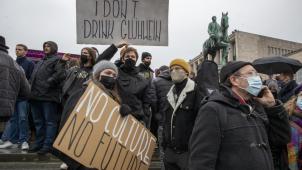 <p>Protest am Sonntag in Brüssel gegen die Schließung des Kultursektors.</p>