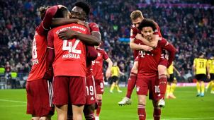 <p>Jamal Musiala feiert mit seinen Teankollegen den Sieg gegen Dortmund und den Meistertitel.</p>