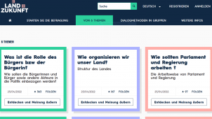 <p>Zu Beginn muss der Nutzer eines der sechs Themen auswählen.</p>