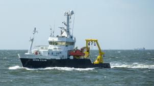 <p>Das Boot „Simon Stevin“ schippert in der belgischen Nordsee</p>