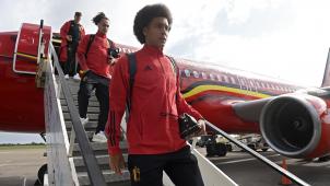 <p>Ankunft in Cardiff: Axel Witsel trifft am Samstag mit den Roten Teufeln auf Wales.</p>