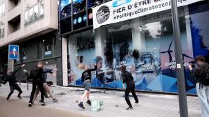 <p>Das MR-Gebäude in Brüssel wurde am Freitag mächtig beschmiert.</p>