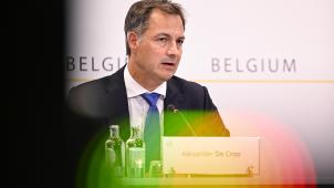 <p>Premier De Croo trat nach der Sitzung des Konzertierungsausschusses vor die Presse</p>