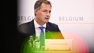 <p>Premier De Croo trat nach der Sitzung des Konzertierungsausschusses vor die Presse</p>