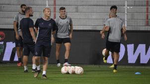 <p>Vorbereitung in Berlin: Karel Geraerts und die Spieler von Union Saint-Gilloise.</p>