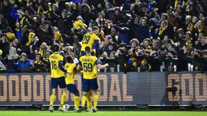 <p>Kurz vor dem Ende der Partie durften die Union-Spieler mit den Fans jubeln.</p>